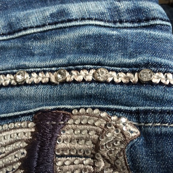 LA Idol USA Womens Jeans Boot Cut Sz 9 Feather Headdress Rhinestones Embellished - Picture 6 of 12